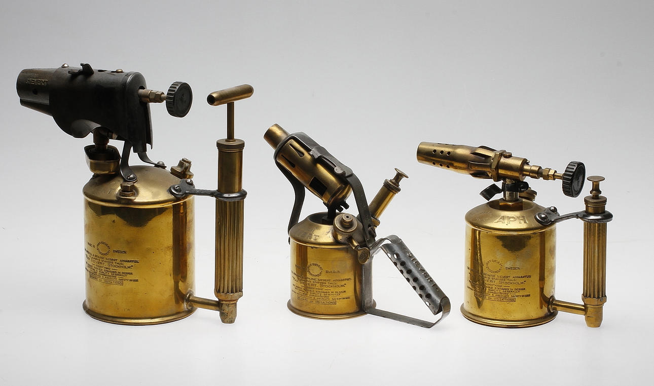 BLÅSLAMPOR, 3 st, mässing, Max Sievert, Stockholm.