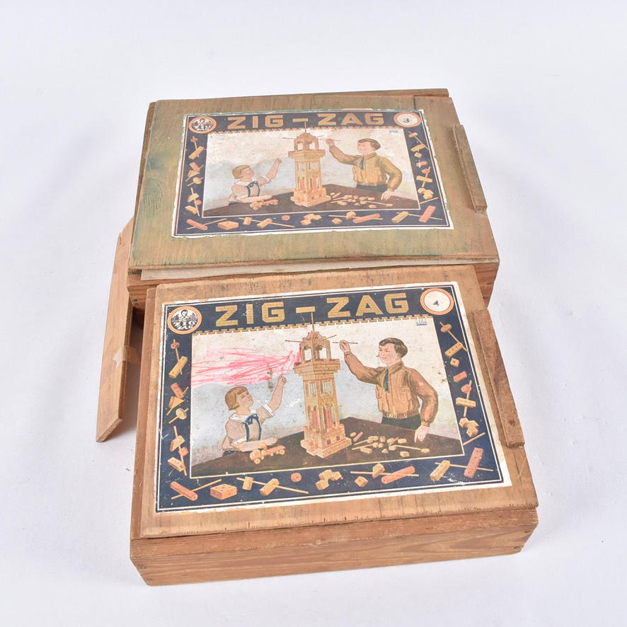 CONSTRUCTION BOXES, 2 pcs, wood, Zig Zag, Skebokvarn/Malmköping.