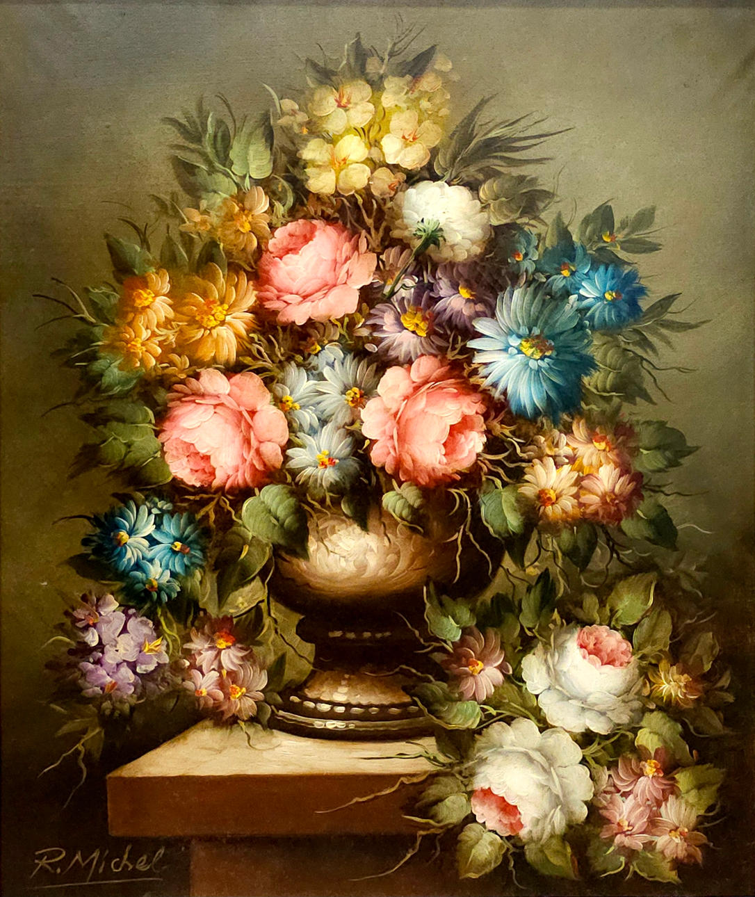 ROBERTO MICHEL. Bodegón de flores, óleo sobre lienzo.