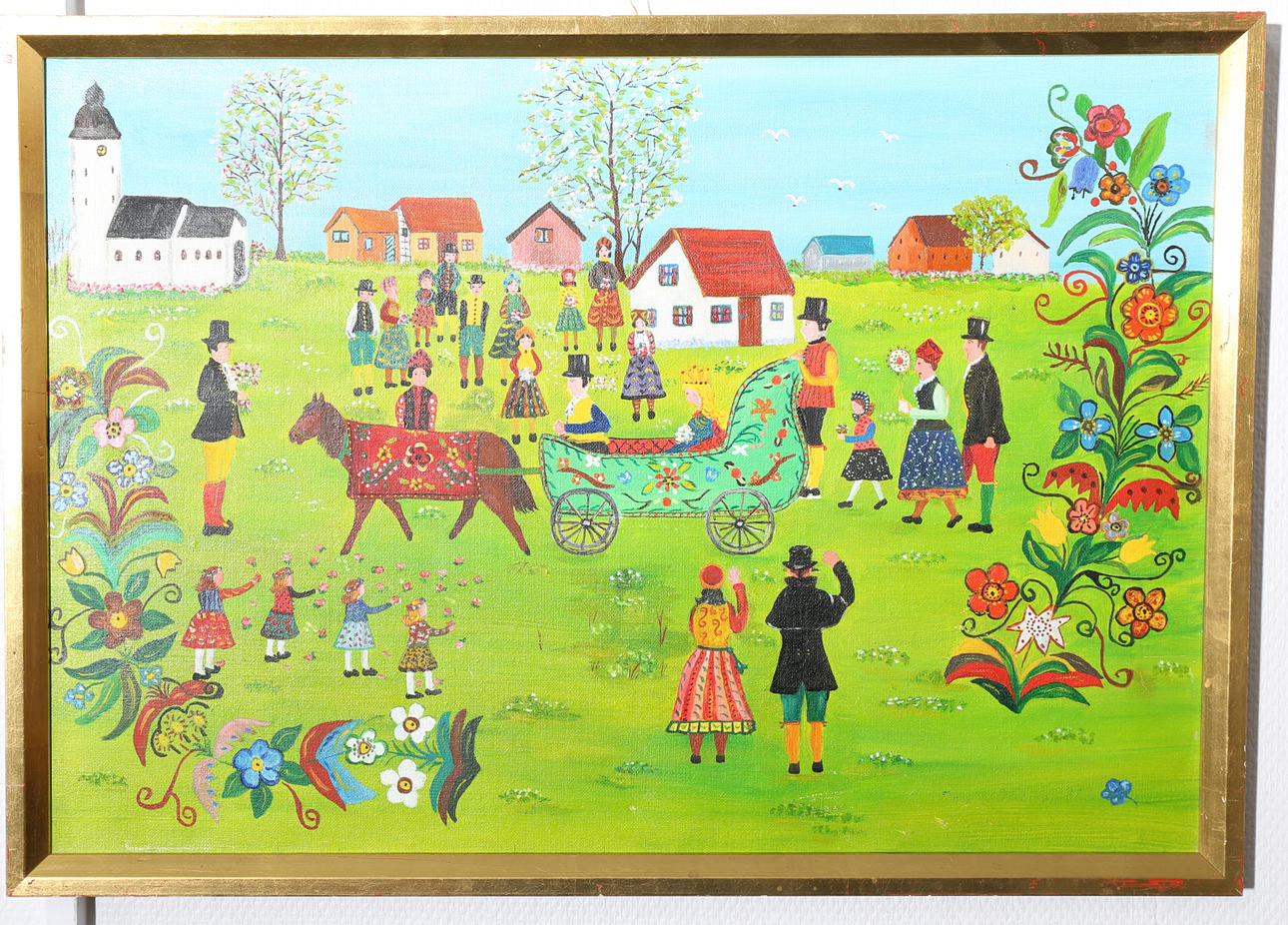 INEZ W NILSSON. Olja på duk, "Dalabröllop", signerad a tergo.