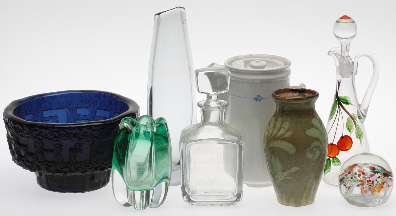 KERAMIK och GLAS, 7 delar, Gustavsberg, Ruda, Orrefors mfl.