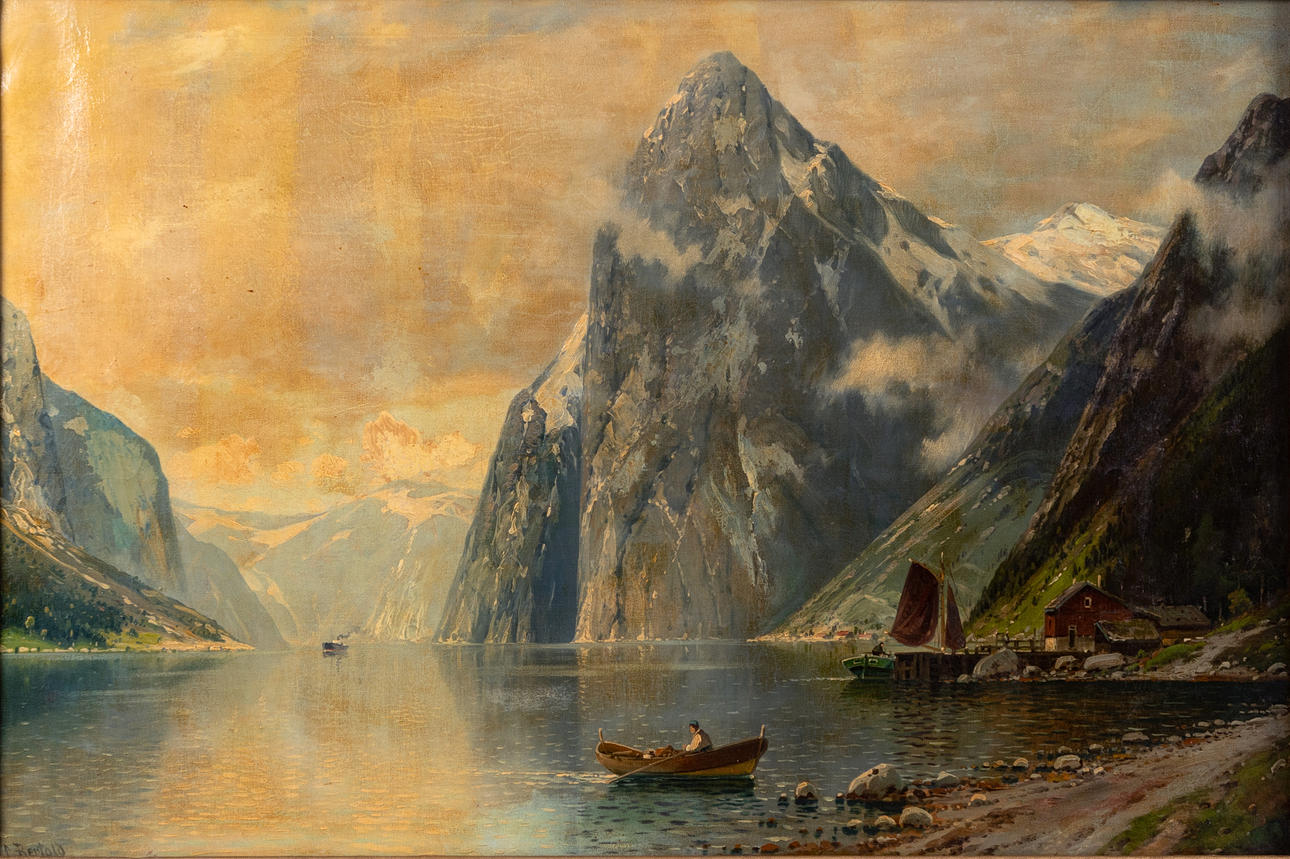 CARL BERTOLD (1870-?). Fjord landscape.
