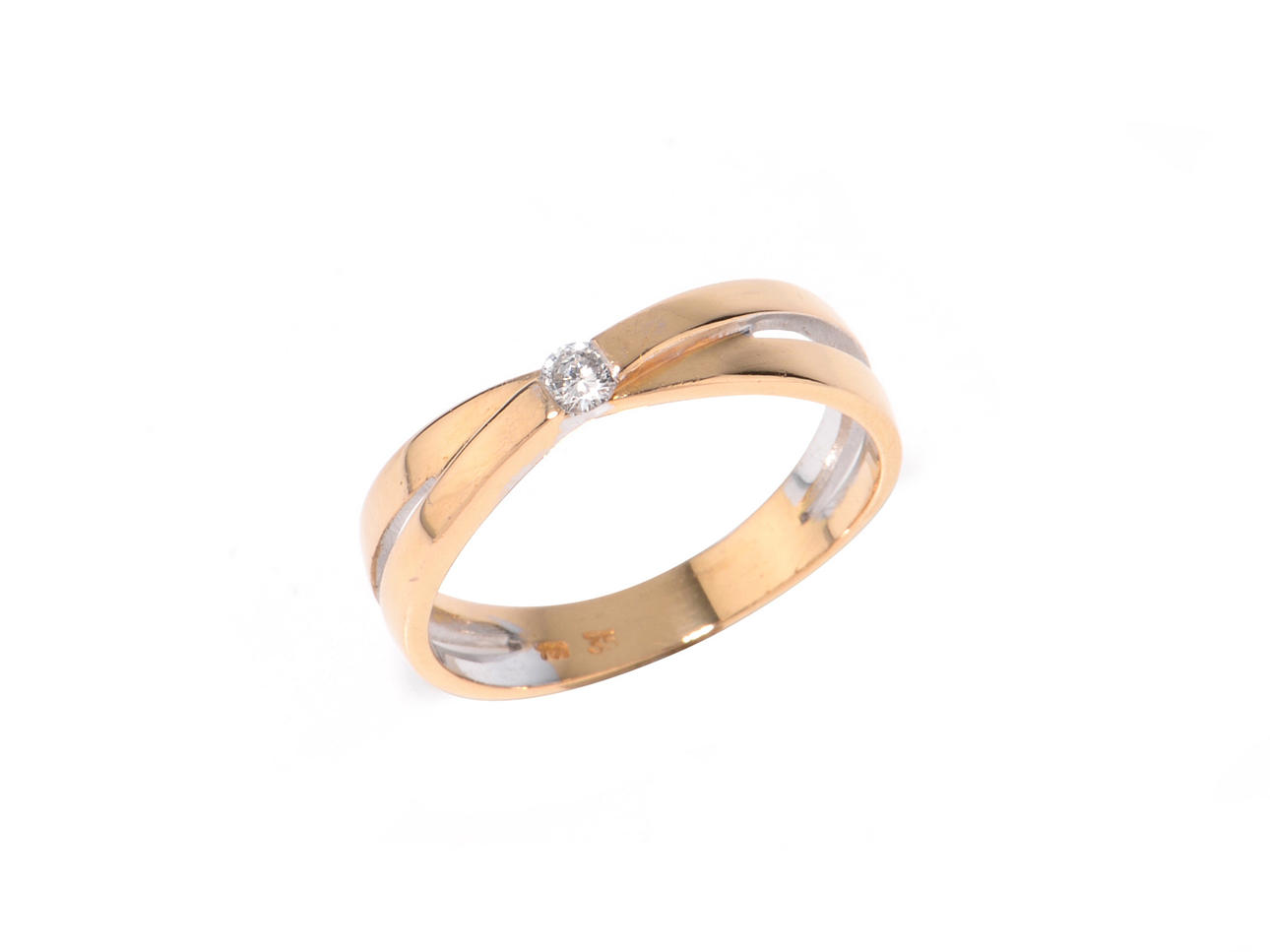 BRILLANTRING. 1 briljant ca. 0.08 ct, 750 gult guld ca. 3,5 g.