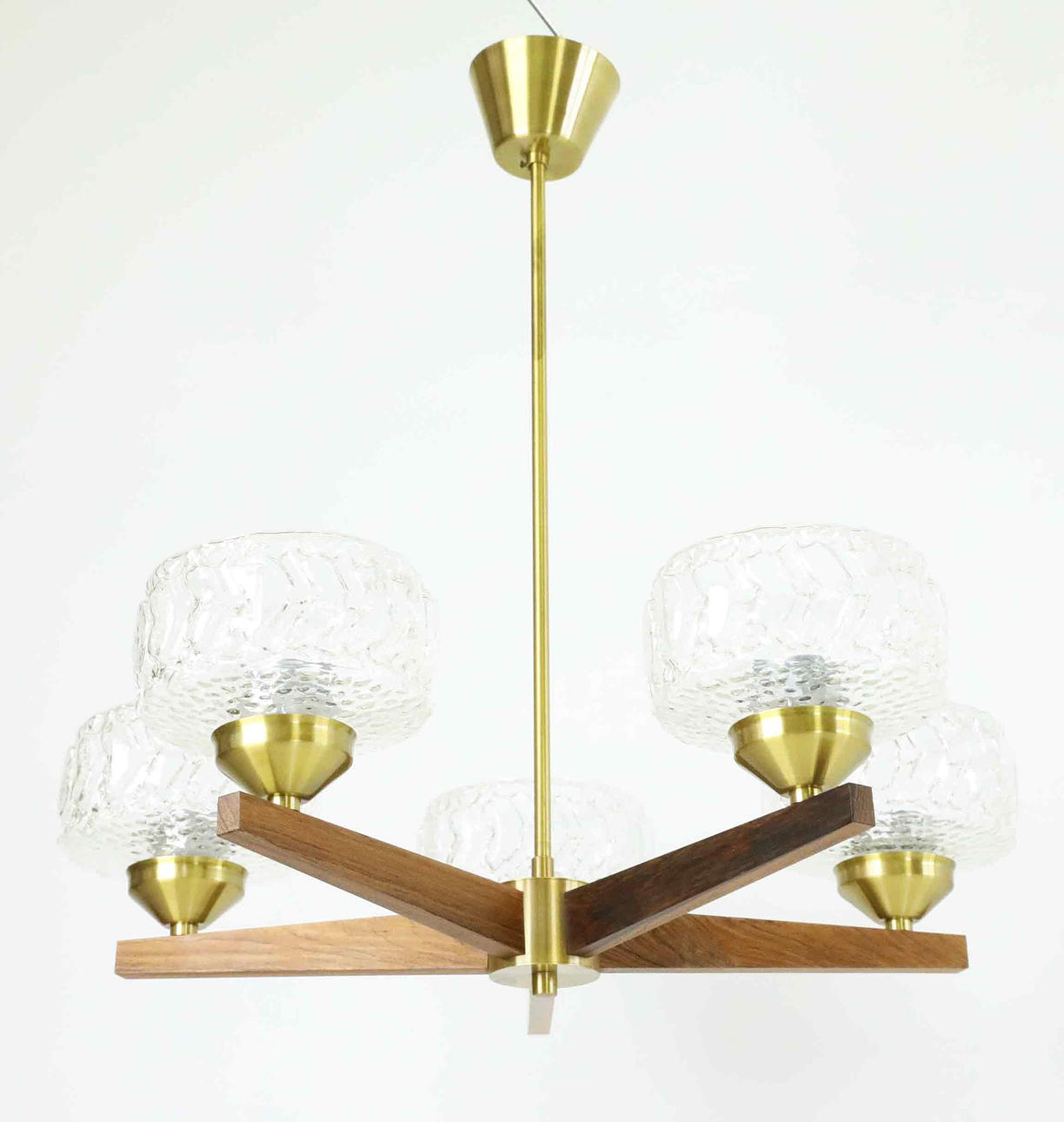 CEILING LAMP, glass, teak, brass, 1960s.