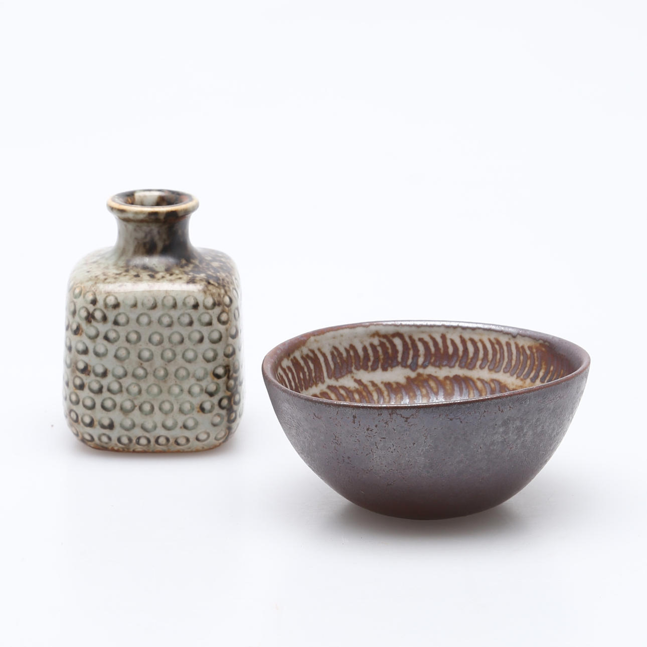 STIG LINDBERG. Skål & Vas, stengods, Gustavsberg studio, miniatyrer, unika.