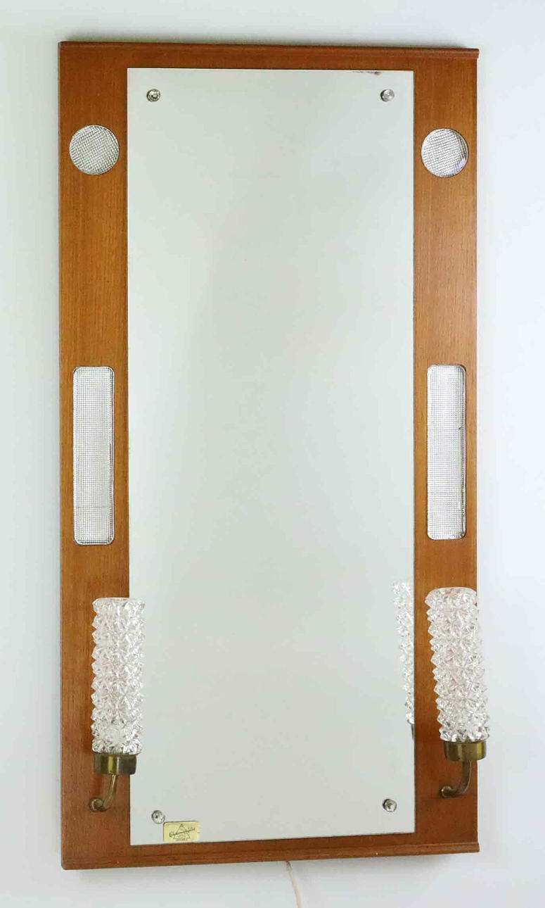 A teak mirror with lighting, 1960s.