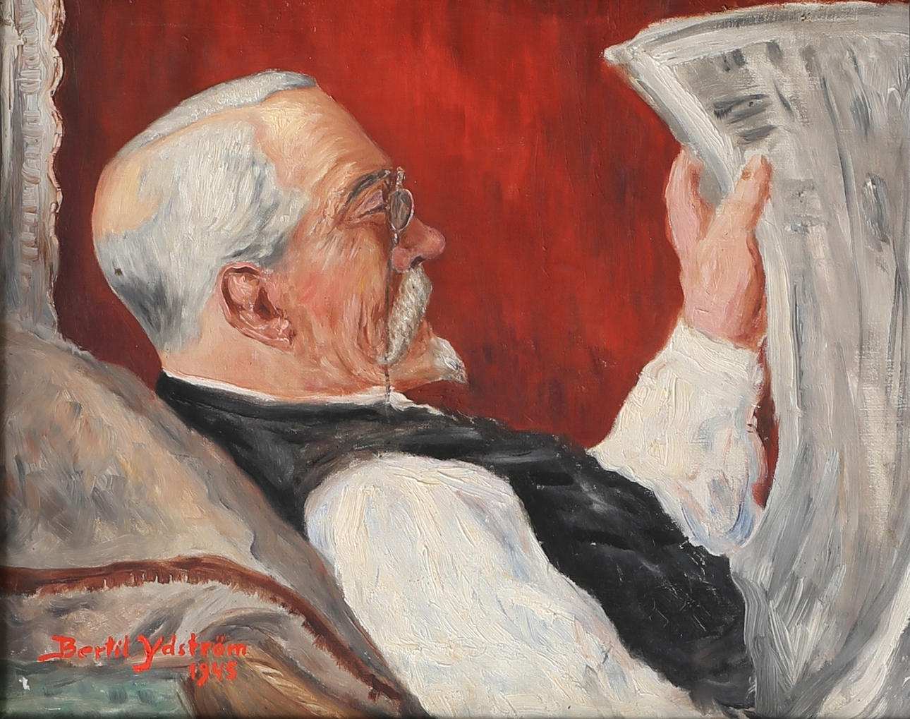 BERTIL YDSTRÖM. Mansporträtt, troligen föreställande Gösta Ydström. Olja på duk, signerad och daterad 1945.