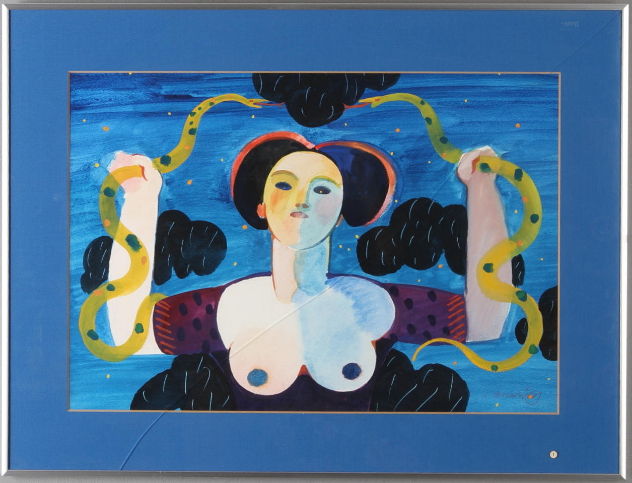 ÅKE ARENHILL. "Ormtjuserskan", blandteknik, signerad.