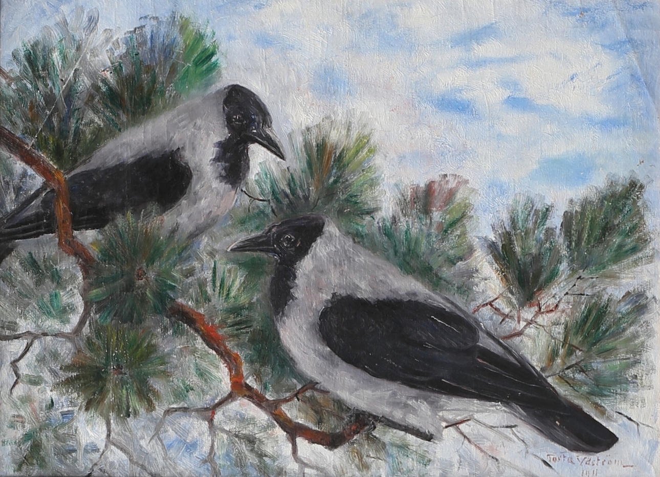 GÖSTA YDSTRÖM. Kråkor. Olja på duk, signerad och daterad 1911.