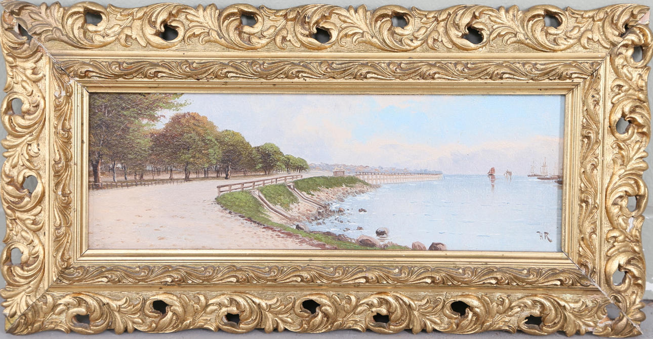 OIDENTIFIERAD KONSTNÄR. Strandmotiv, olja på pannå, signerad HR.
