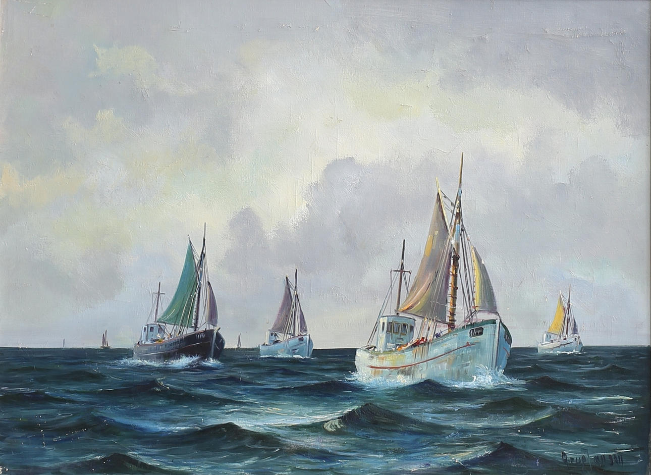 ARUP JENSEN. Marint motiv. Olja på duk, signerad.