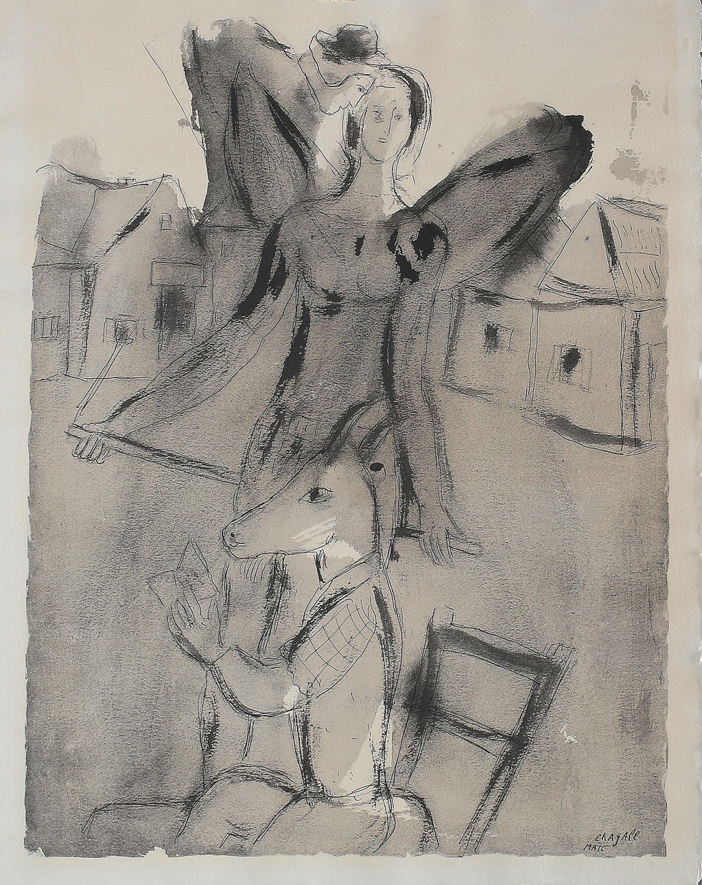 AFTER MARC CHAGALL. "Acrobat ailé", lithograph, signed in the print.
