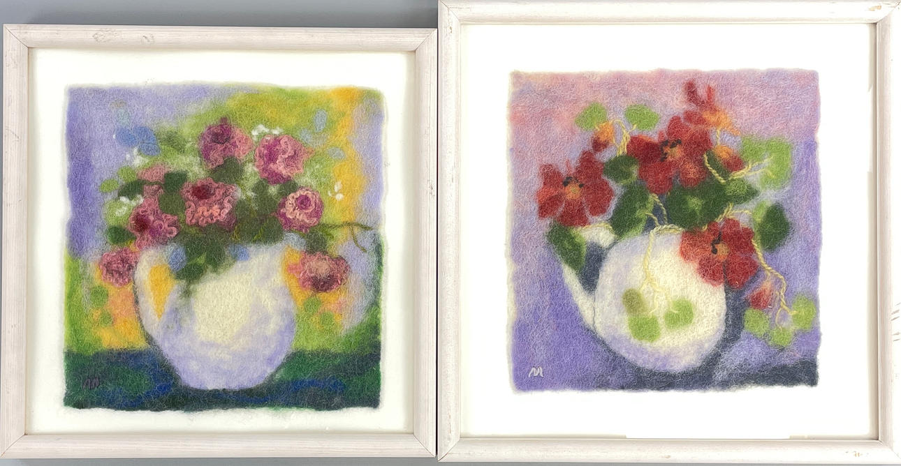 MAJ-BRITT WRETÖ. Ulltavlor, 2 st. "Flora", monogramsignerade.