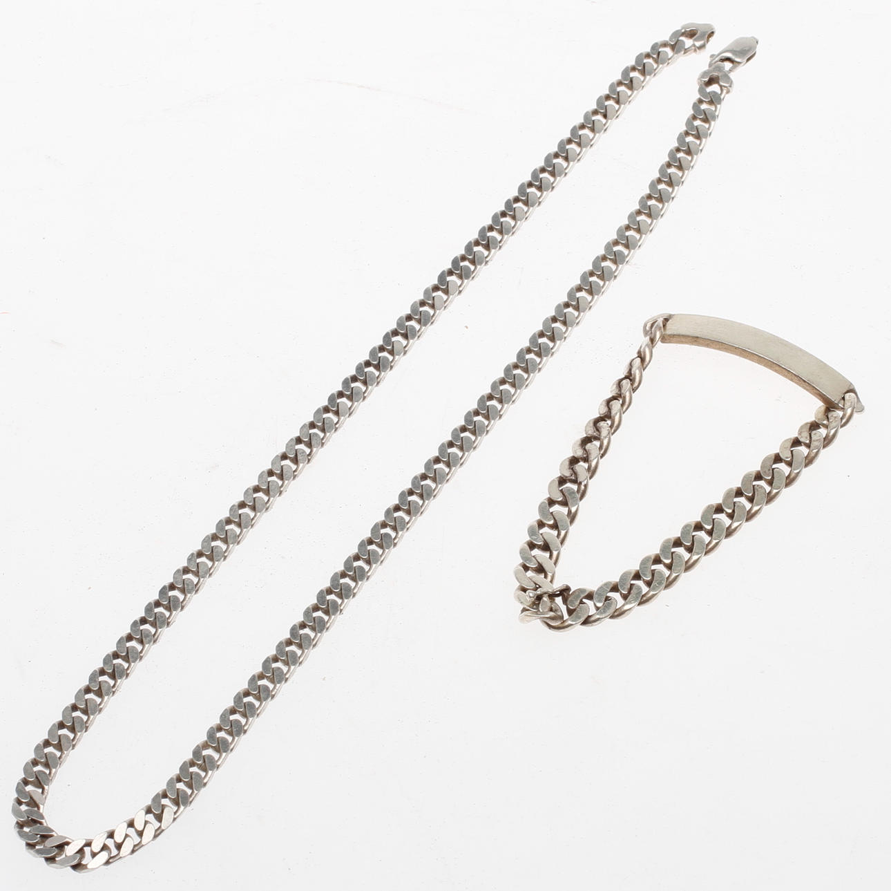 KEDJA samt ARMBAND, silver, vikt ca 67,3 gr.