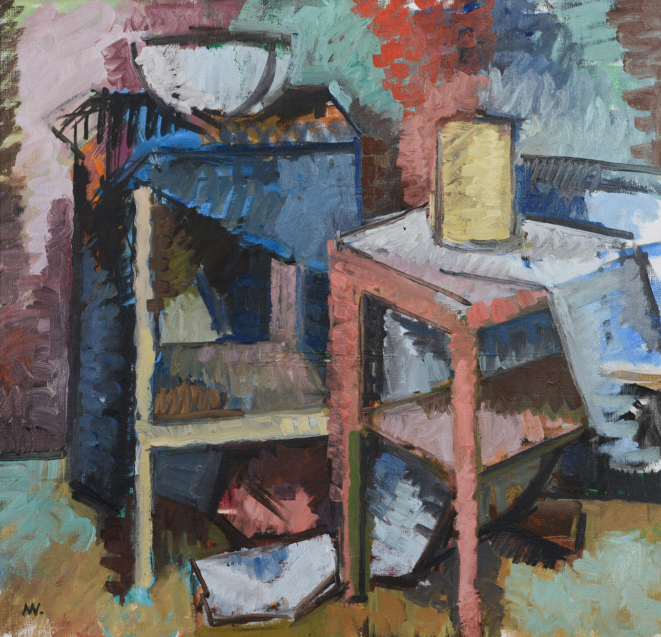 MAGNUS WIJKSTRÖM. “Set with bedside table”, oil on canvas, signed.