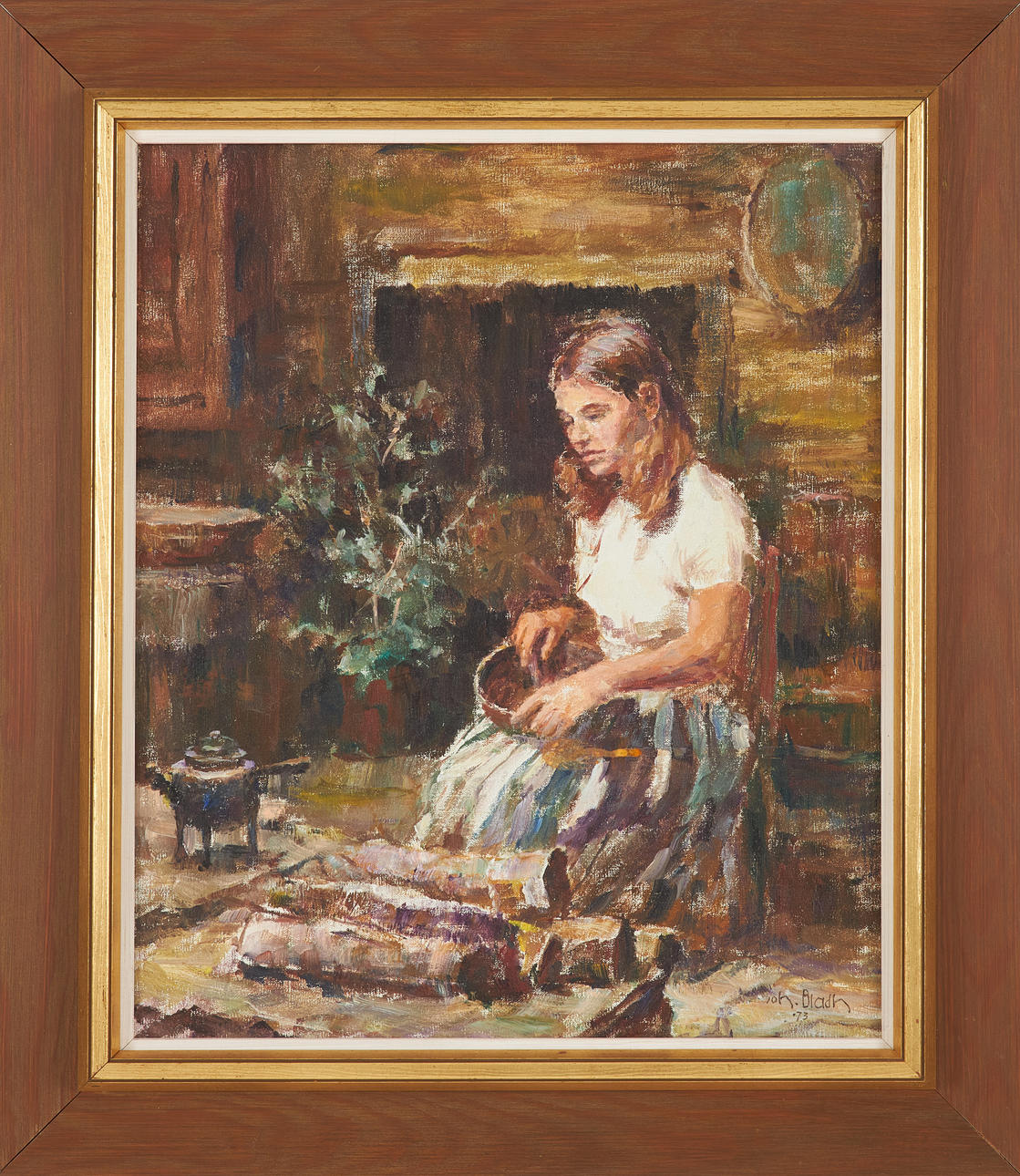 JOHAN BLADH. Allmogeinteriör med woman, oil on canvas, signed and dated ...