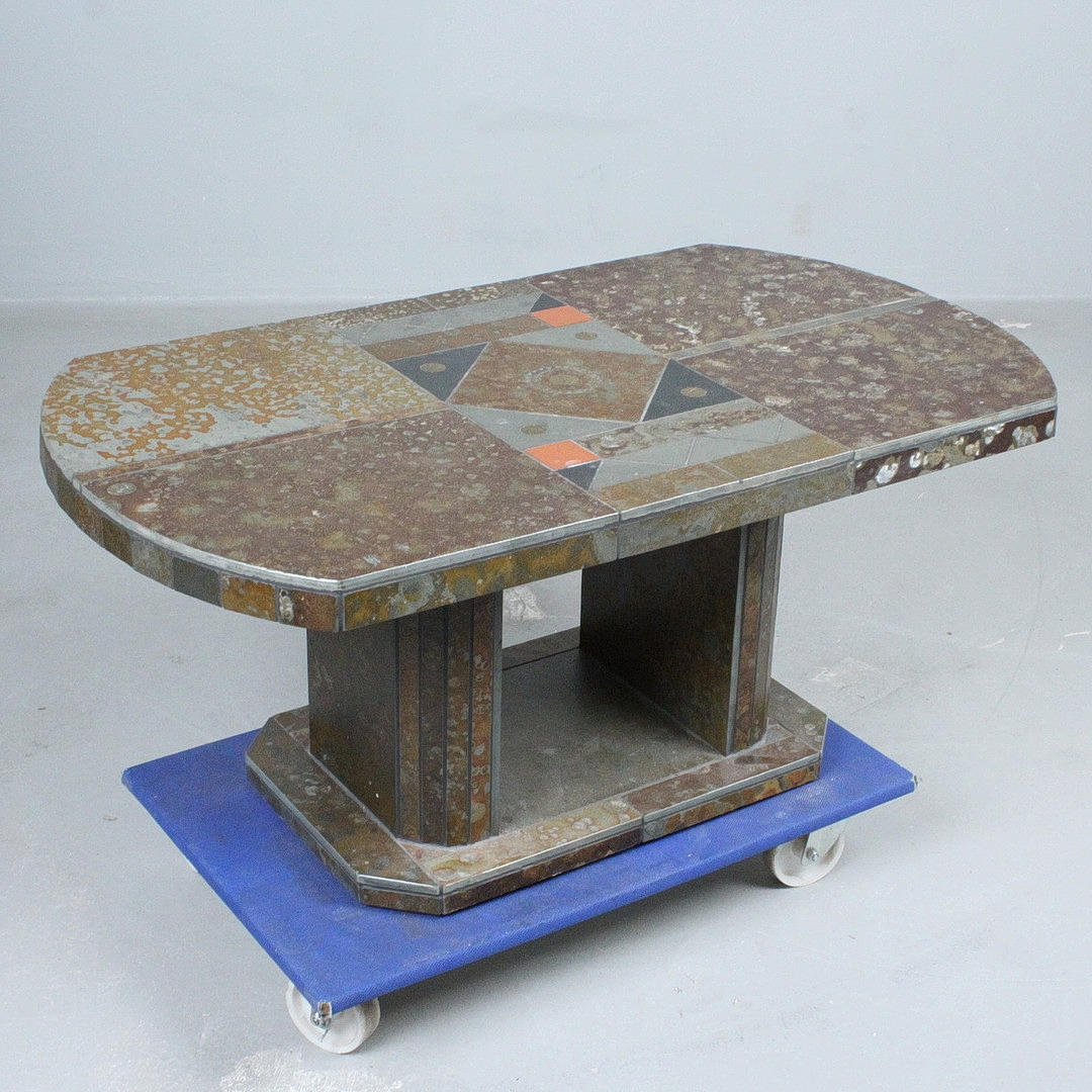 Tile table on wheels.