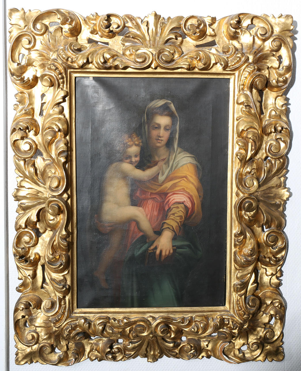 OIDENTIFIERAD KONSTNÄR. Olja på duk, Madonna med barn, kopia, Italien, 1800-tal.