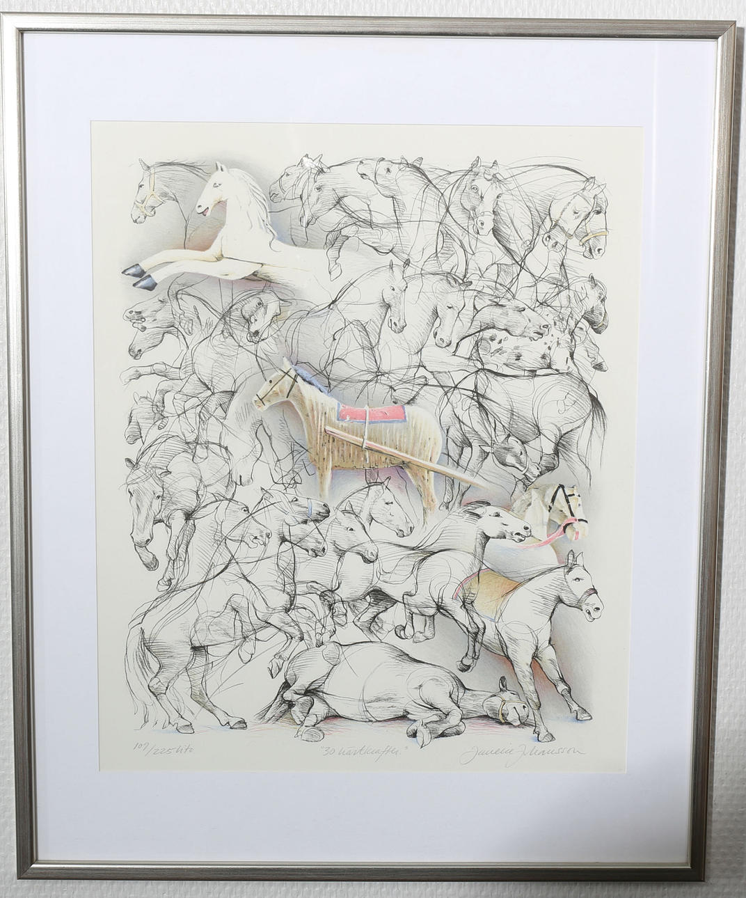 JANERIC JOHANSSON. Litografi, numrerad 109/225, "30 hästkrafter". signerad.