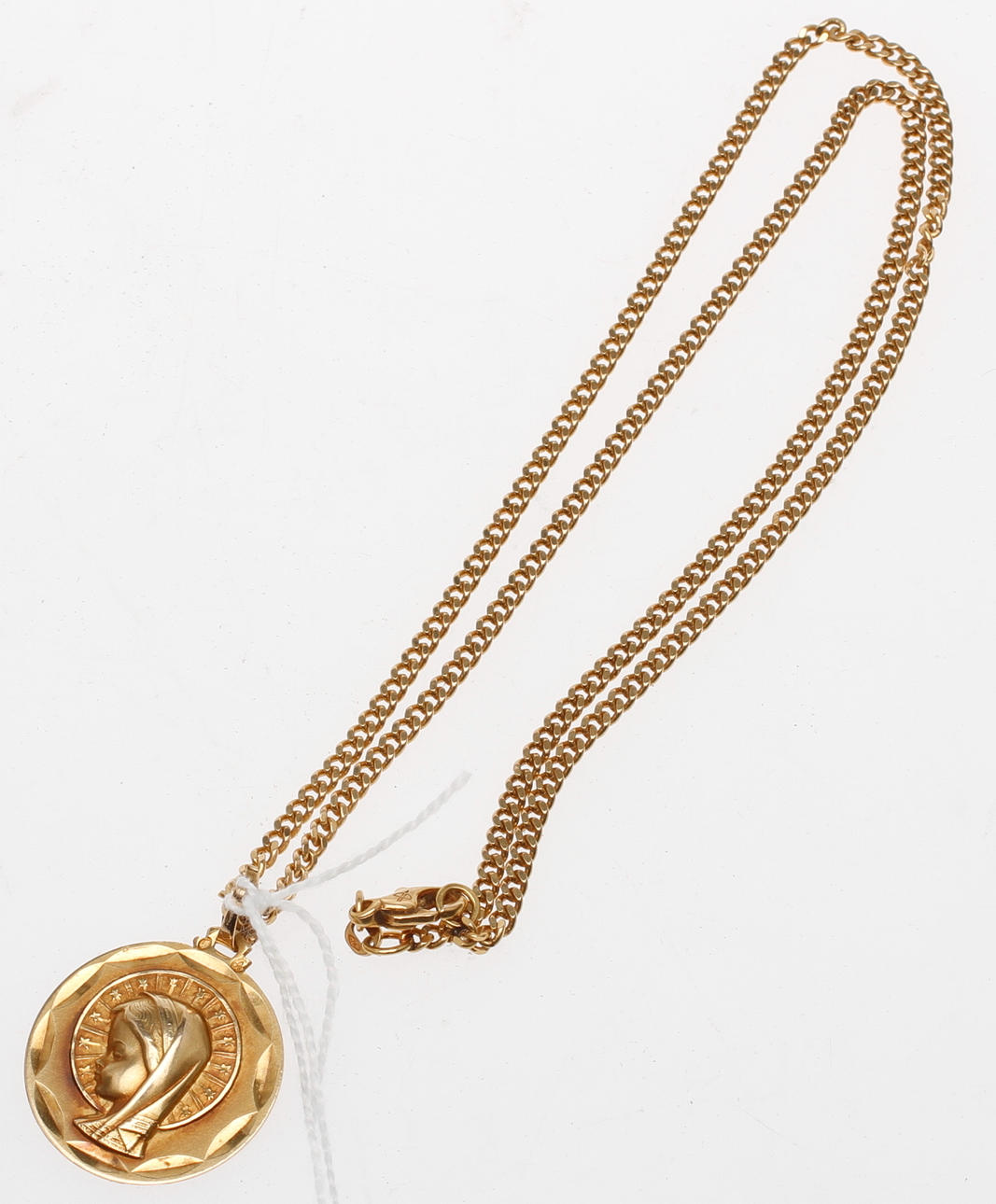 KEDJA samt HÄNGE, 18k guld, vikt ca 21,8 gr.