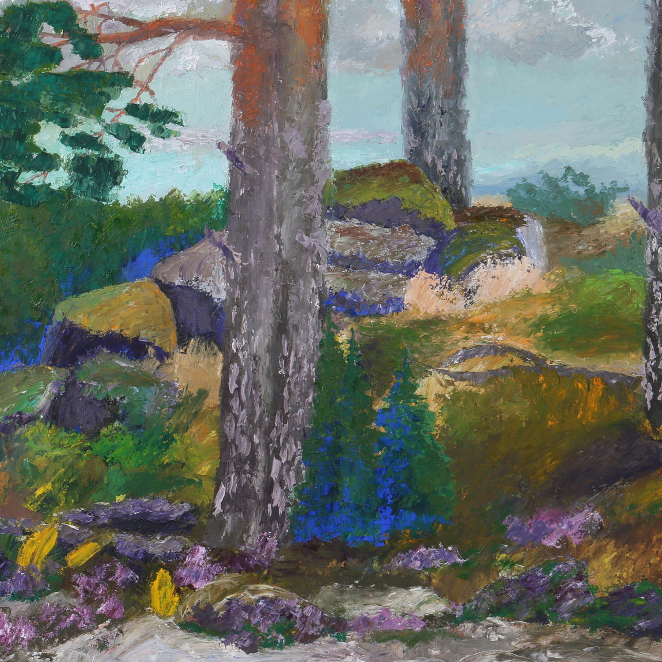 MÄRTA NIELSEN. Olja på duk, skogsparti, signerad.