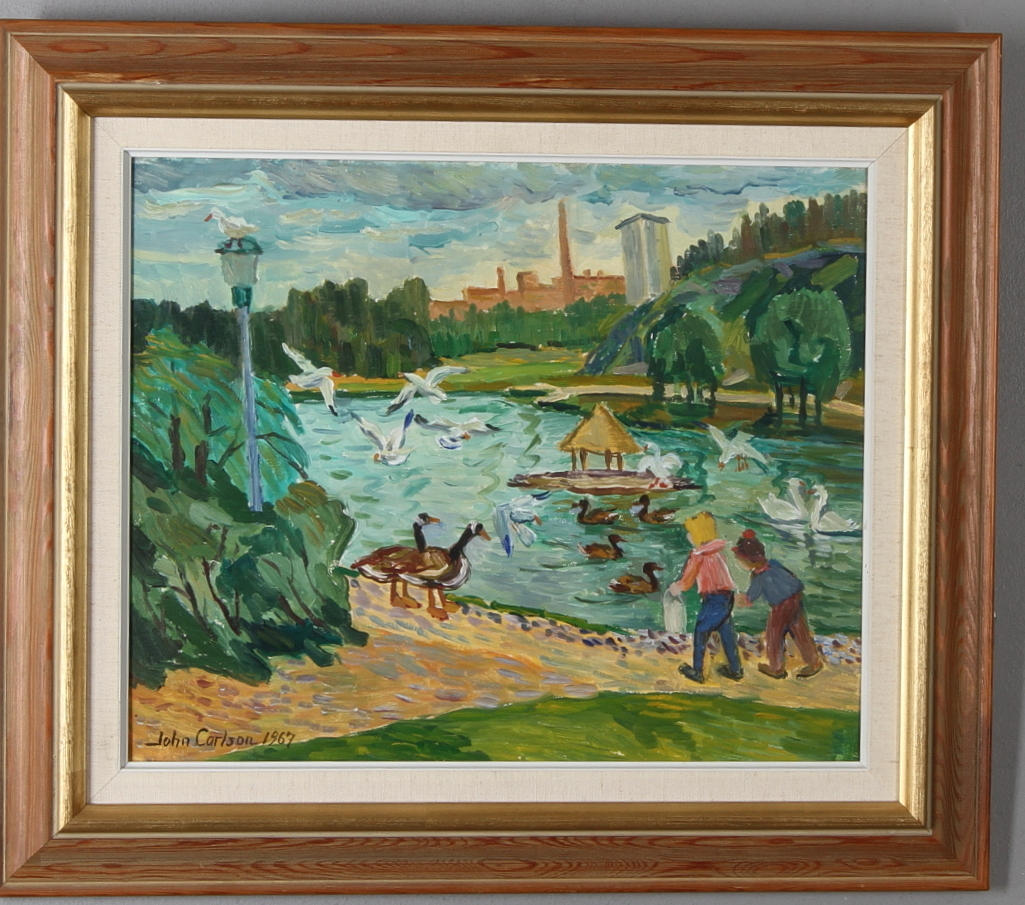 JOHN CARLSSON. Lötsjön, olja på pannå, signerad och daterad 1967.