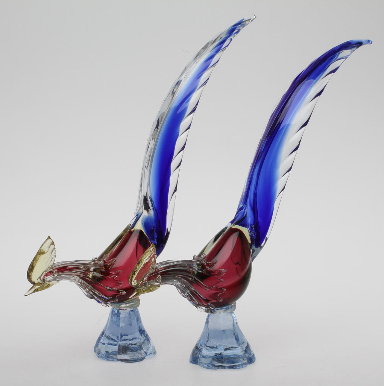 FIGURINER, 2 st, glas, "Fåglar", troligen Murano, 1900-tal.