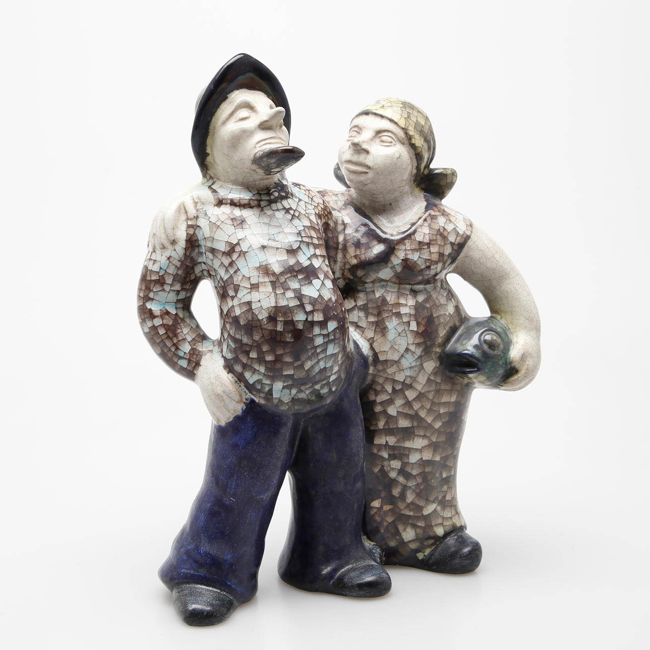 FIGURIN, lergods, Bornholmskeramik, Fiskargubbe och gumma.