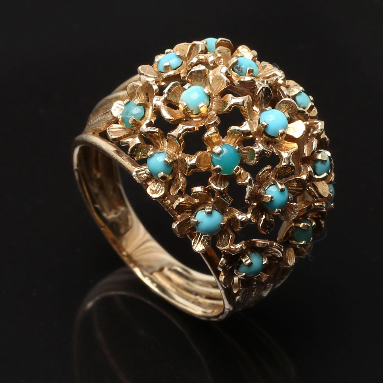 RING gulguld 14 K med turkoser.