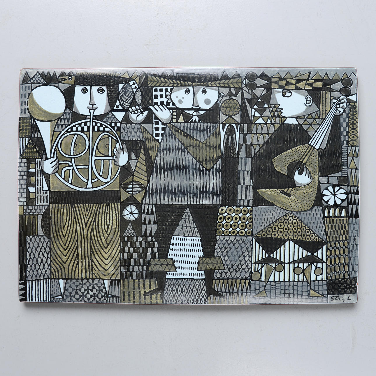 STIG LINDBERG. Wall plaque, “Carnival”, signed, 1962. Ceramics
