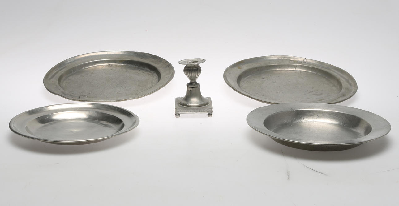 TENNFAT samt LJUSSTAKE, 17/1800-tal.