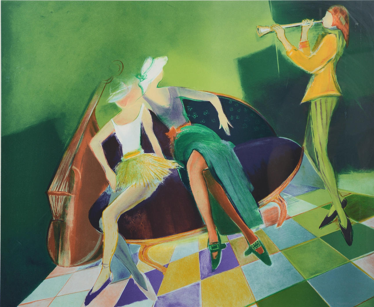 MAGDALENA KOSSAKOWSKA. Composition with figures and instruments, color lithography.