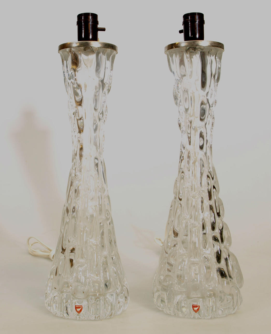 BORDSLAMPOR, klarglas, 2 stycken, märkta, Carl Fagerlund, Orrefors.