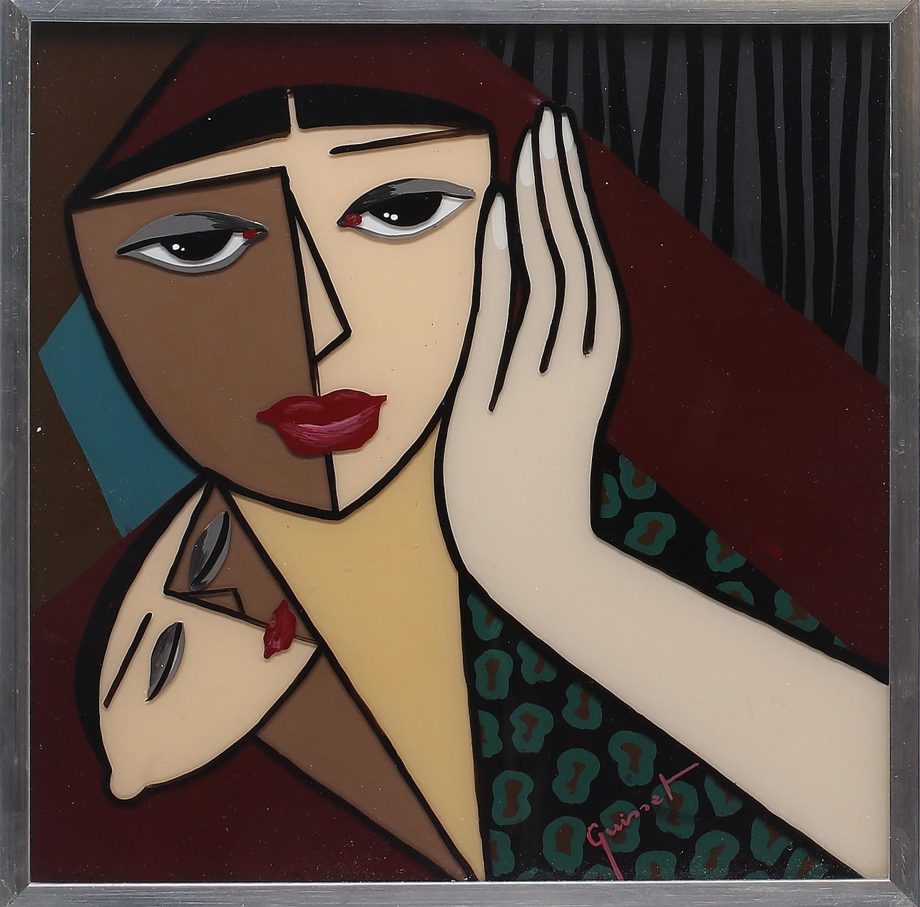 OIDENTIFIERAD KONSTNÄR. Porträtt, glasmålning, signerad Guisset.