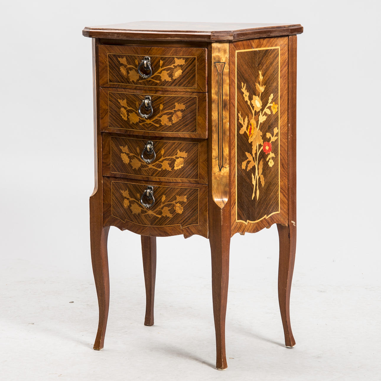 BYRÅ, 4-lådig, mahogny, intarsia, rokokostil, sent 1900-tal.