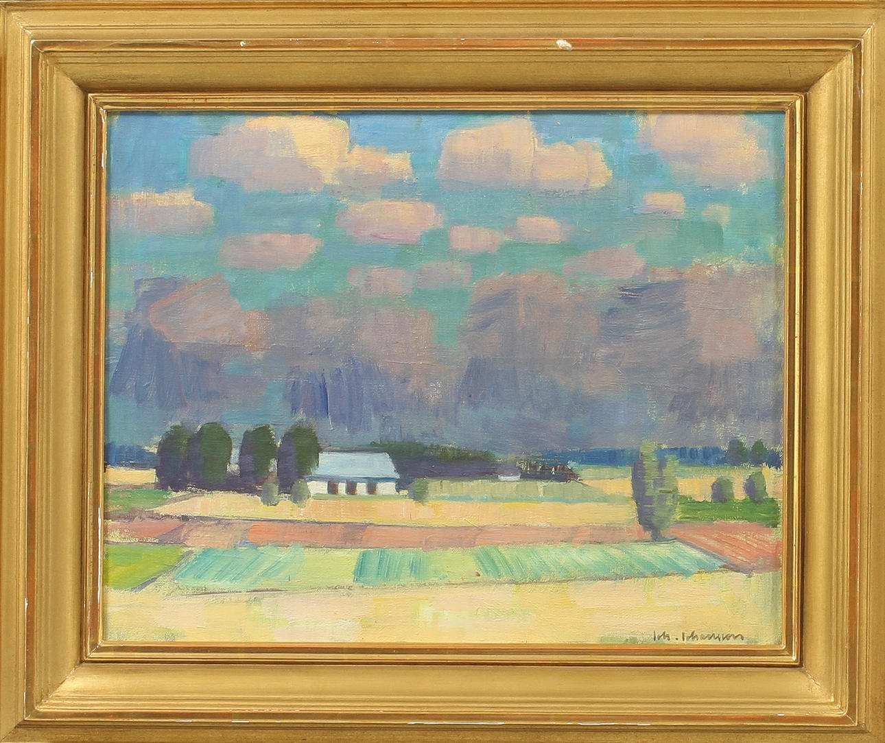 JOHAN JOHANSON. Landskap med hus, olja på duk, sign.