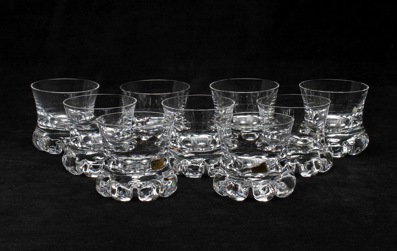 WHISKEYGLAS, 9 st, "Buster", Göran Wärff, Kosta Boda.