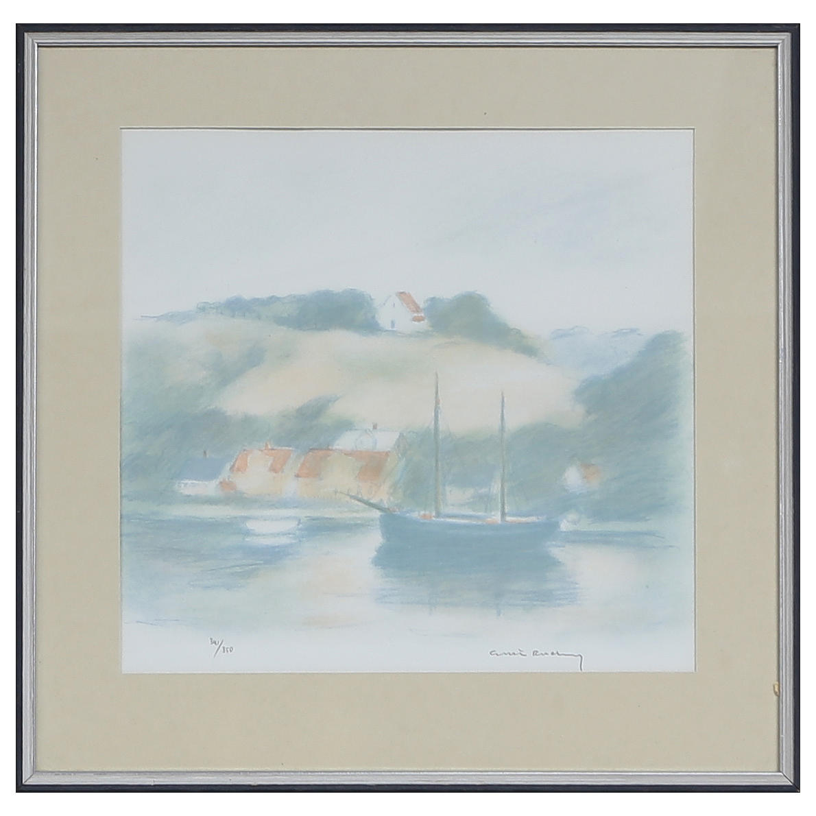 GUSTAV RUDBERG. “SAILING SHIP” LITHOGRAPH 341/350, SIGNED.