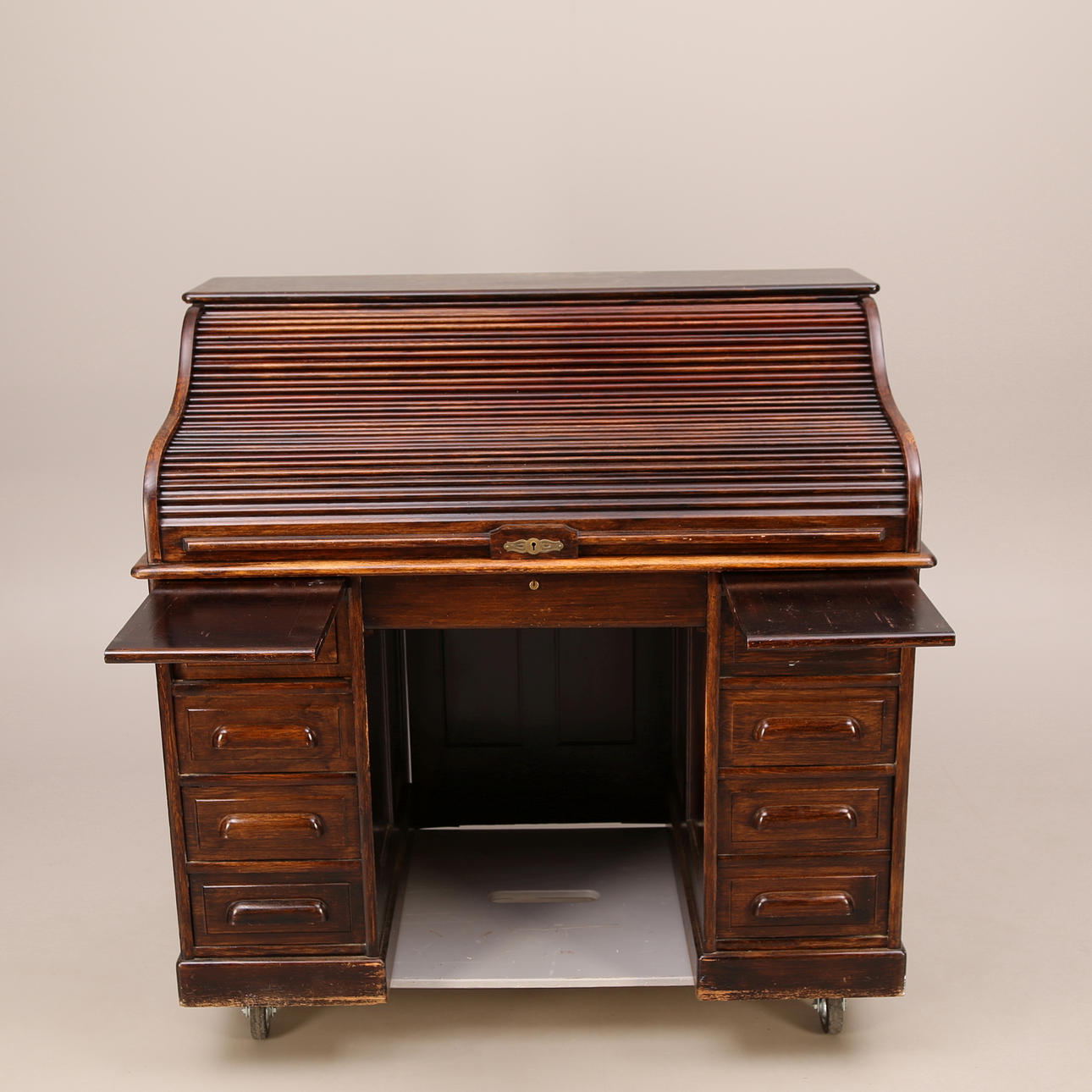 SKRIVBORD med jalusi, omålat, lådor och utdragsskivor, 1900-tal.