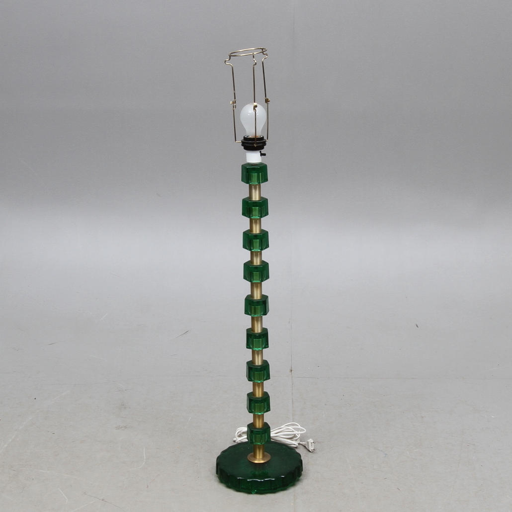 GOLVLAMPA, glas och metall, 1900-tal.
