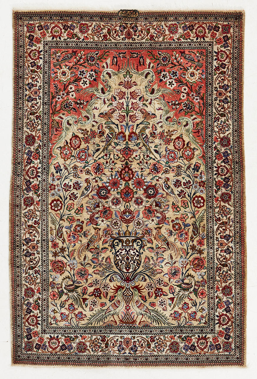 ORIENT CARPET, silk, old, signed, approx 153x99 cm.