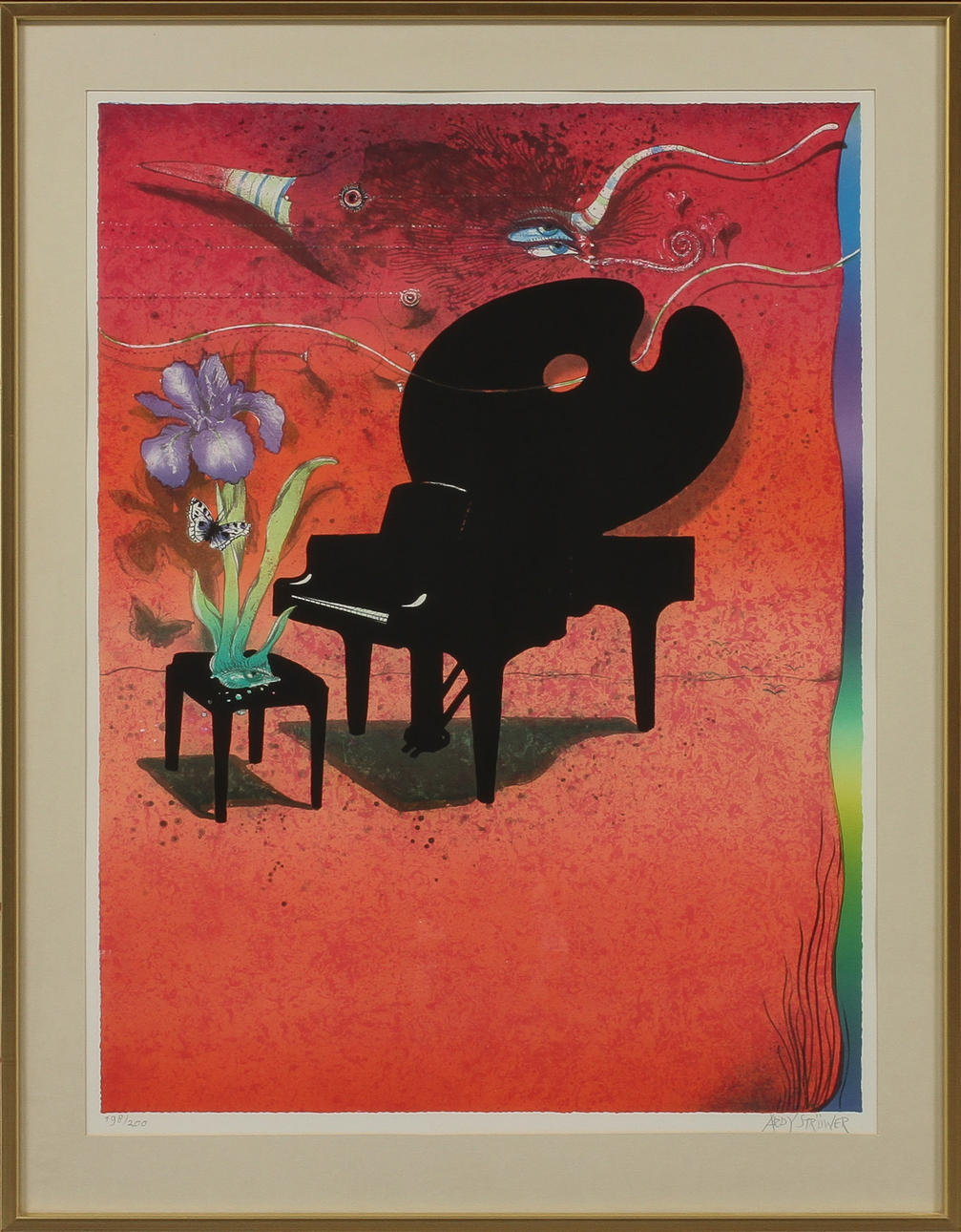 ARDY STRÜWER. Svart flygel, färglitografi, signerad och numrerad 198/200.
