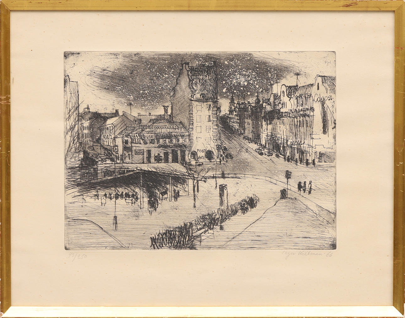 INGER KIHLMAN. Cityscape, etching, signed and dated -66, numbered 43/ ...