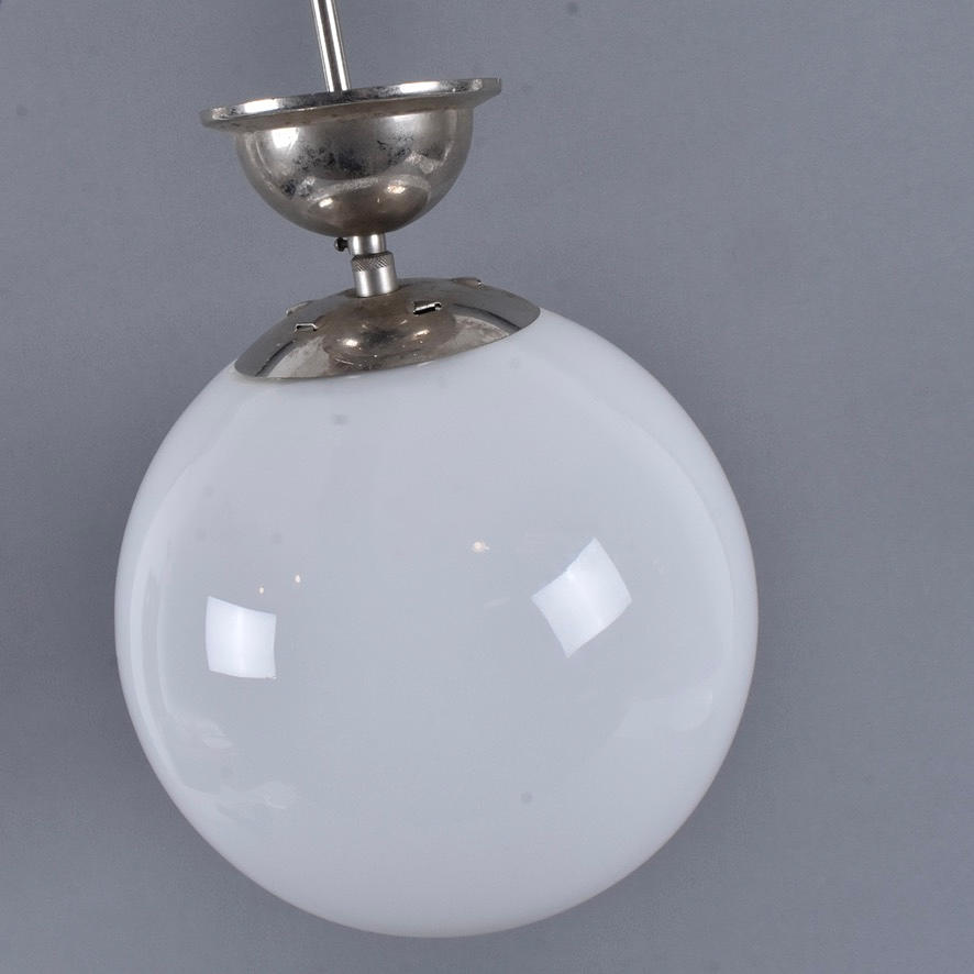BALL LAMP; chrome with white glass cup.