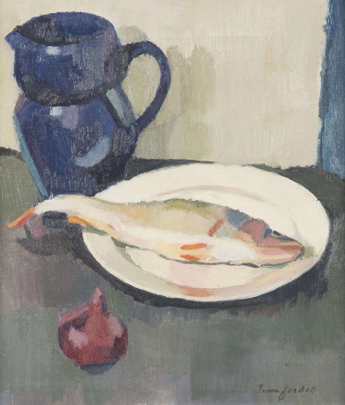 IVAN JORDELL. Stilleben med fisk, olja på duk, signerad.