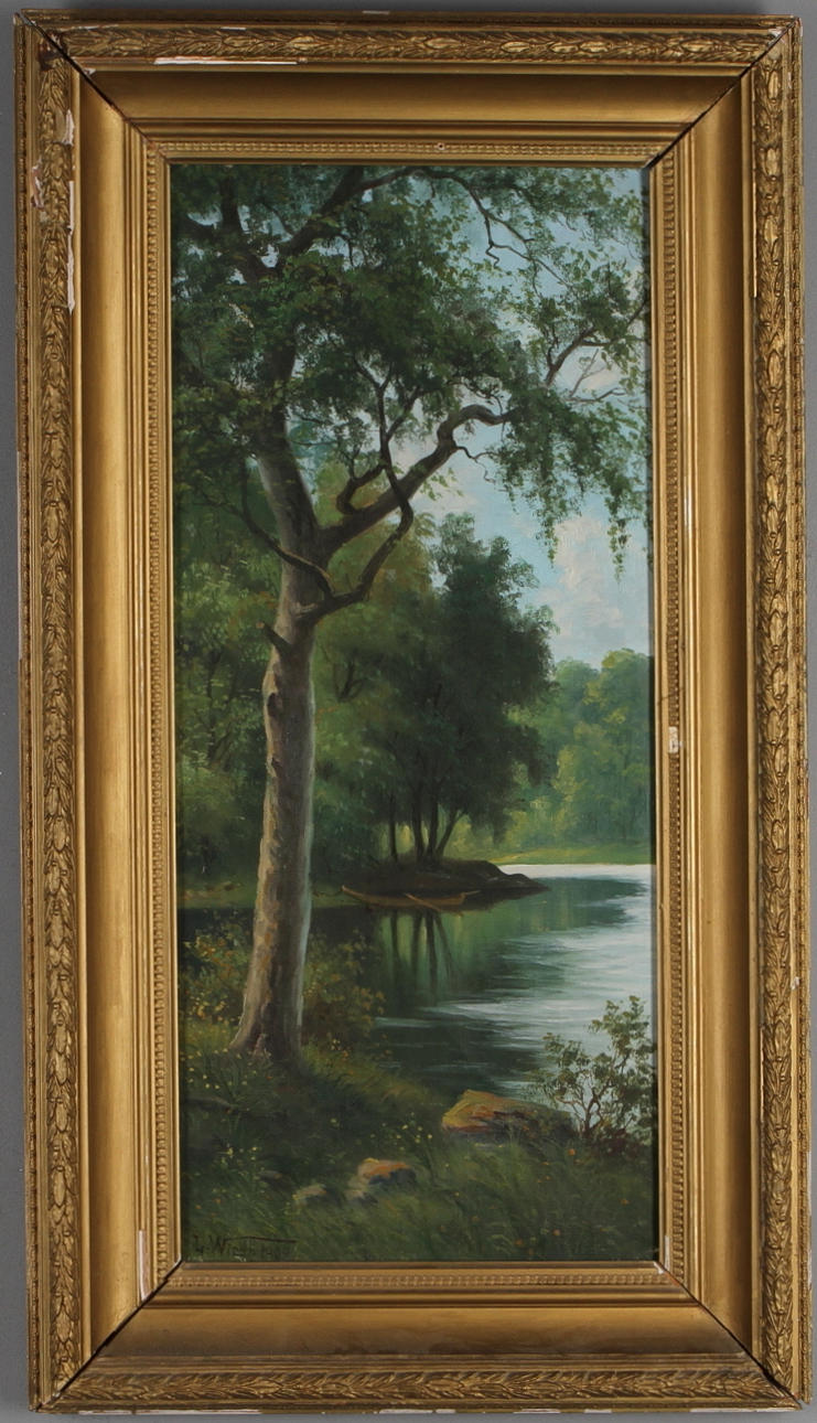 LEONARD WIEDH. landskap med sjö, olja på duk, signerad daterad 1904.