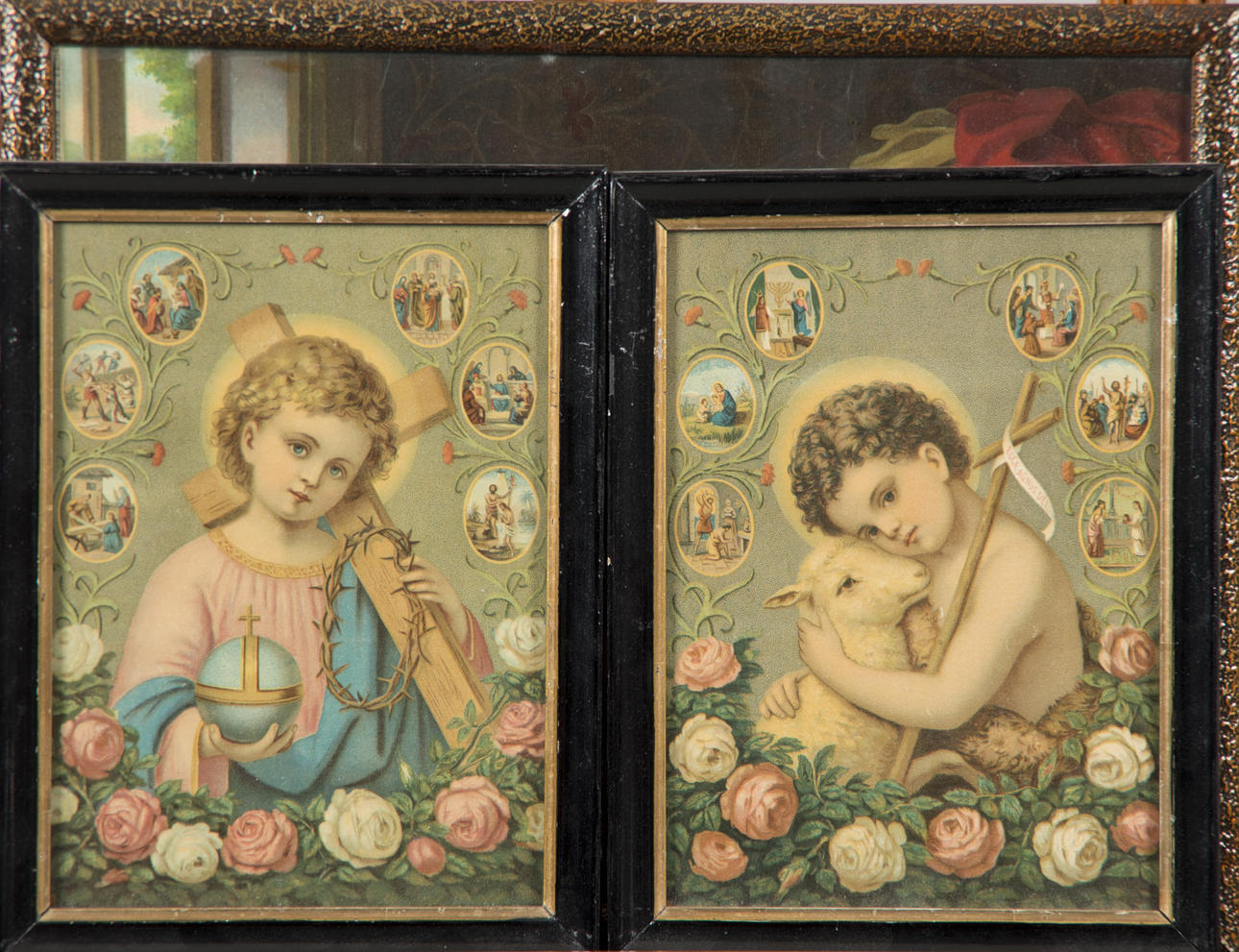 TAVLOR, 3 stycken äldre tryck, kattor och änglar.