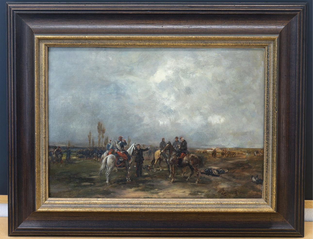 LEON DU PATY (1849 - 1920, PARIS). Scen från det fransk-tyska kriget: Diskussion efter striden. Olja på duk.