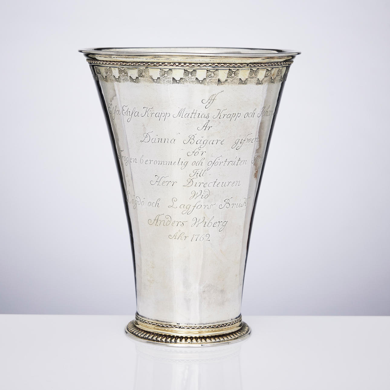 CARL BECK. A silver beaker with an inscription from the Exaltation ...