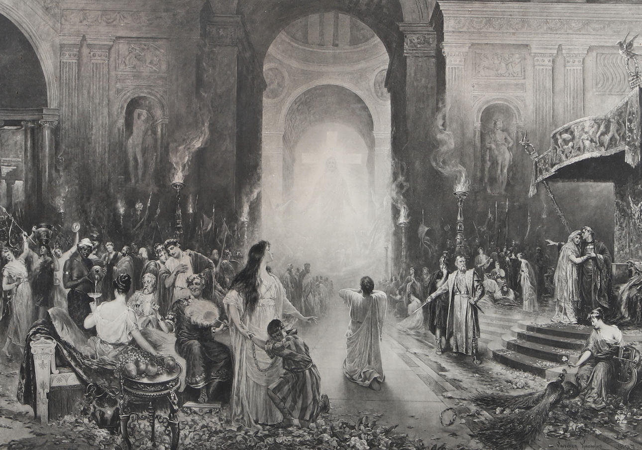 DAVIDSON KNOWLES (1852-1901). AN ENGRAVING OF A SCENE IN A TEMPLE. Art ...